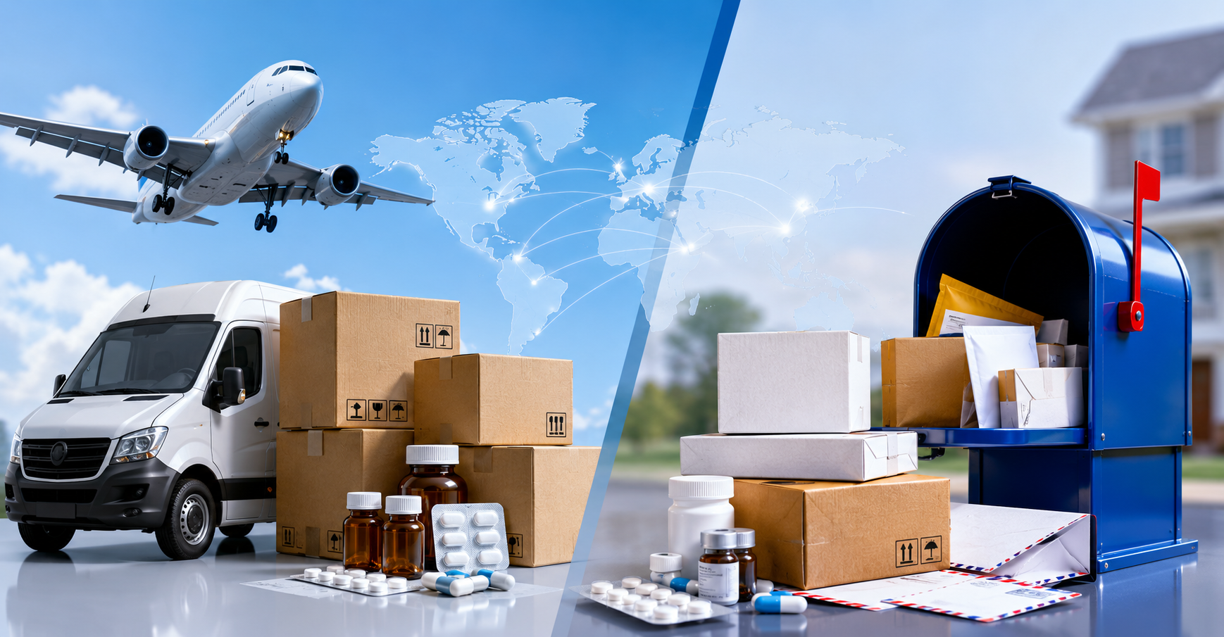 Medicine parcel prepared for international courier delivery