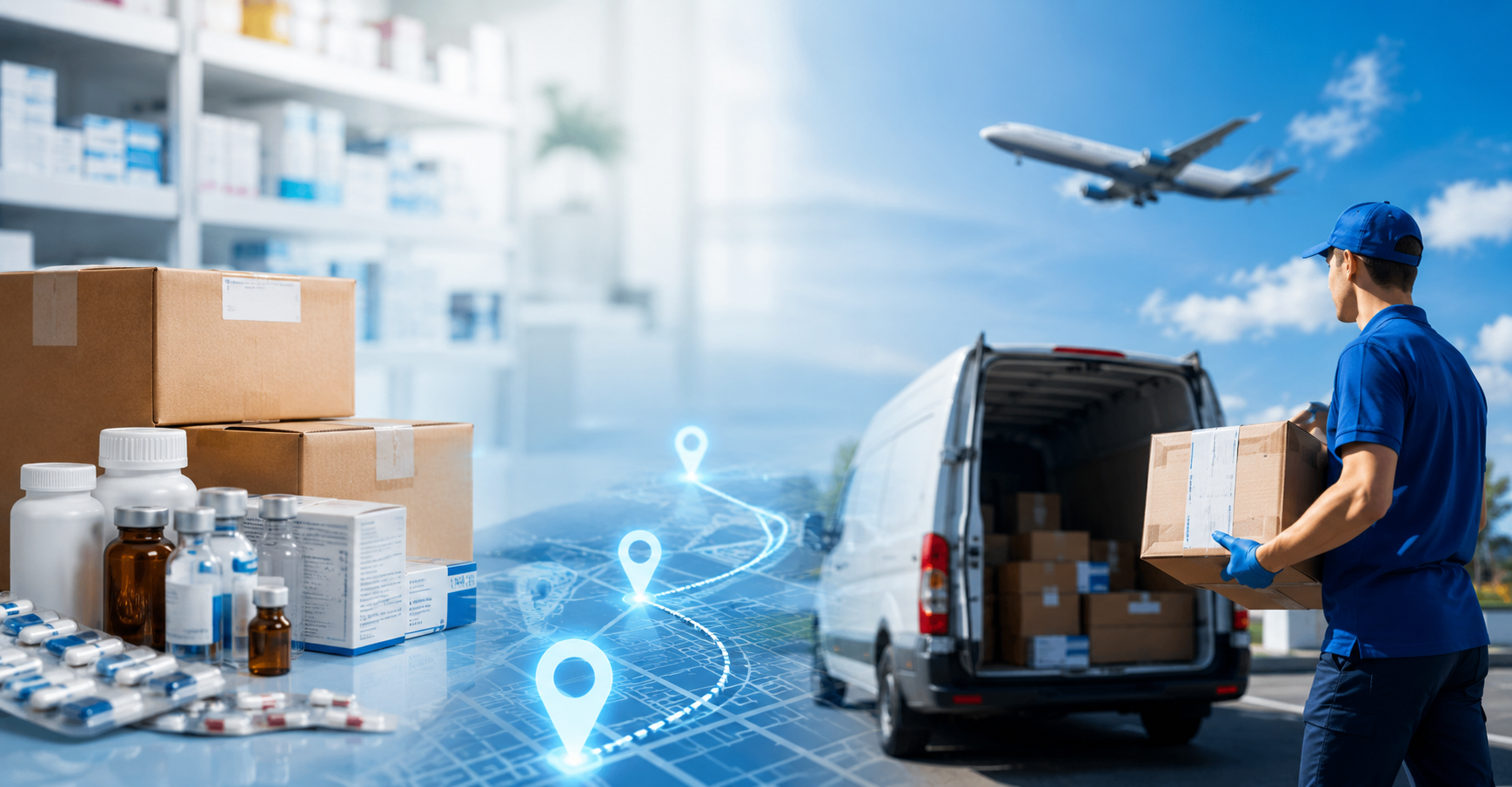 Courier parcel prepared for shipping with delivery labels