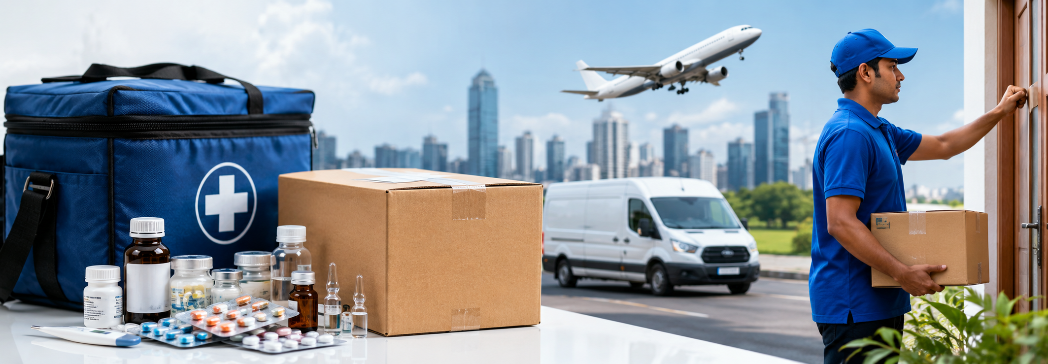 Courier executive collecting an international parcel from a customer in India